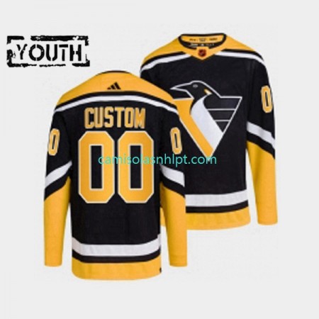 Camiseta Pittsburgh Penguins Personalizado Adidas 2022-2023 Reverse Retro Preto Authentic - Criança